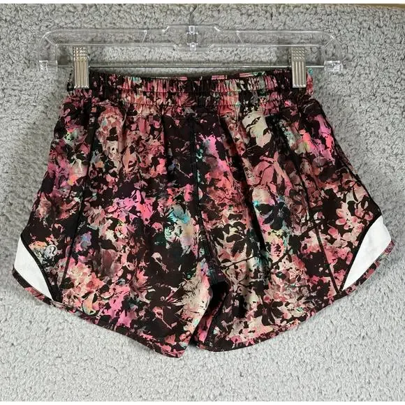 Lululemon Shorts Women's 2 Hotty Hot Stencil Blossom Running Lined Pull On - Picture 3 of 12